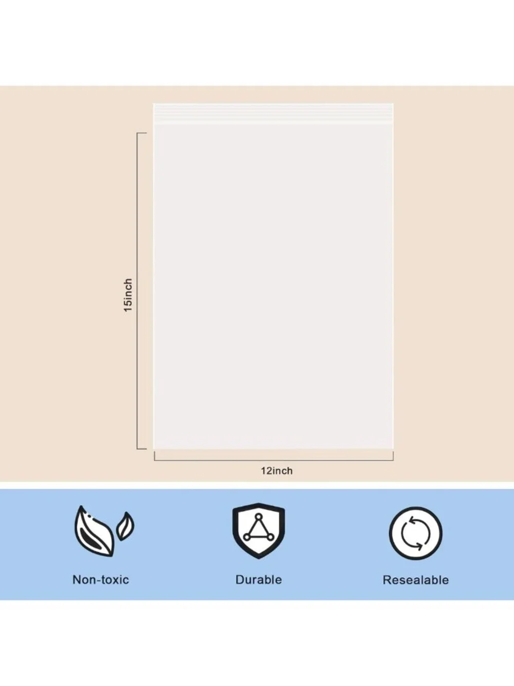 100 Clear Zip Plastic Bags 12x15 Inches - Resealable, Reclosable Storage Bags